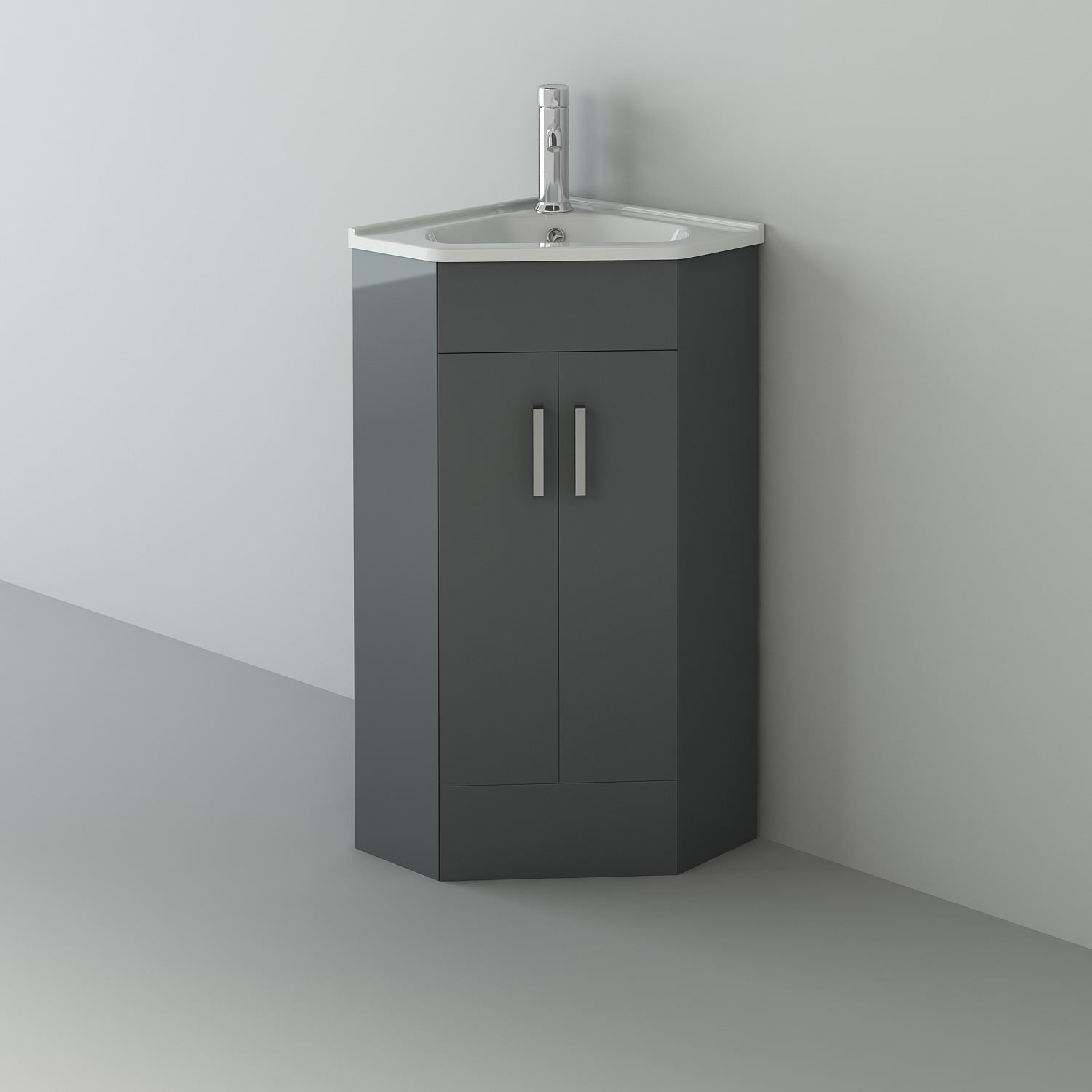 Compact Krona Corner Cloakroom Vanity Unit with Basin - 400mm Wide in white, ideal for small bathrooms. Modern, space-saving, and stylish UK bathroom solution.