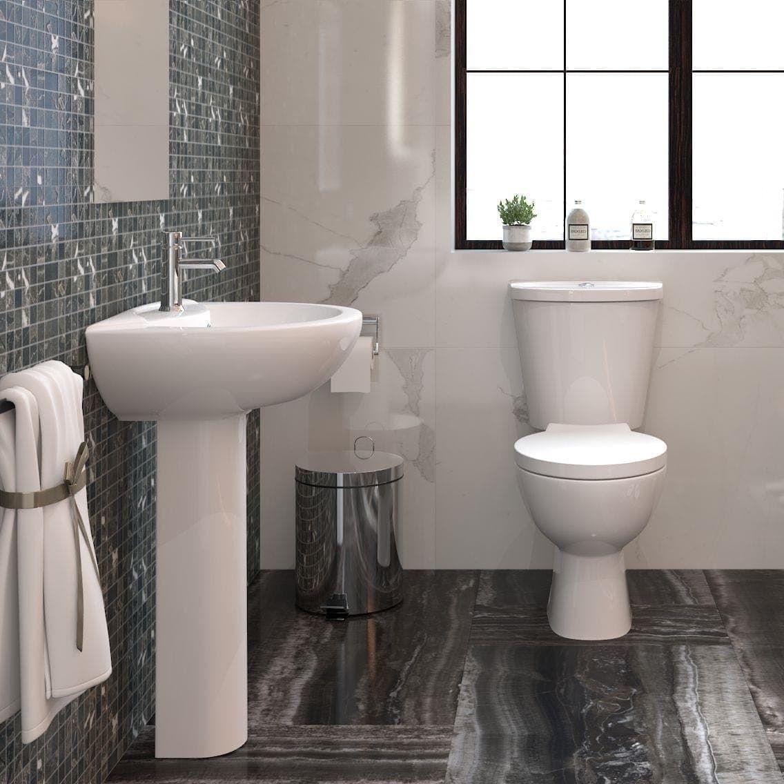 iBathUK Toilets > Close Coupled Toilets Basix Ceramic Close Coupled Toilet - White