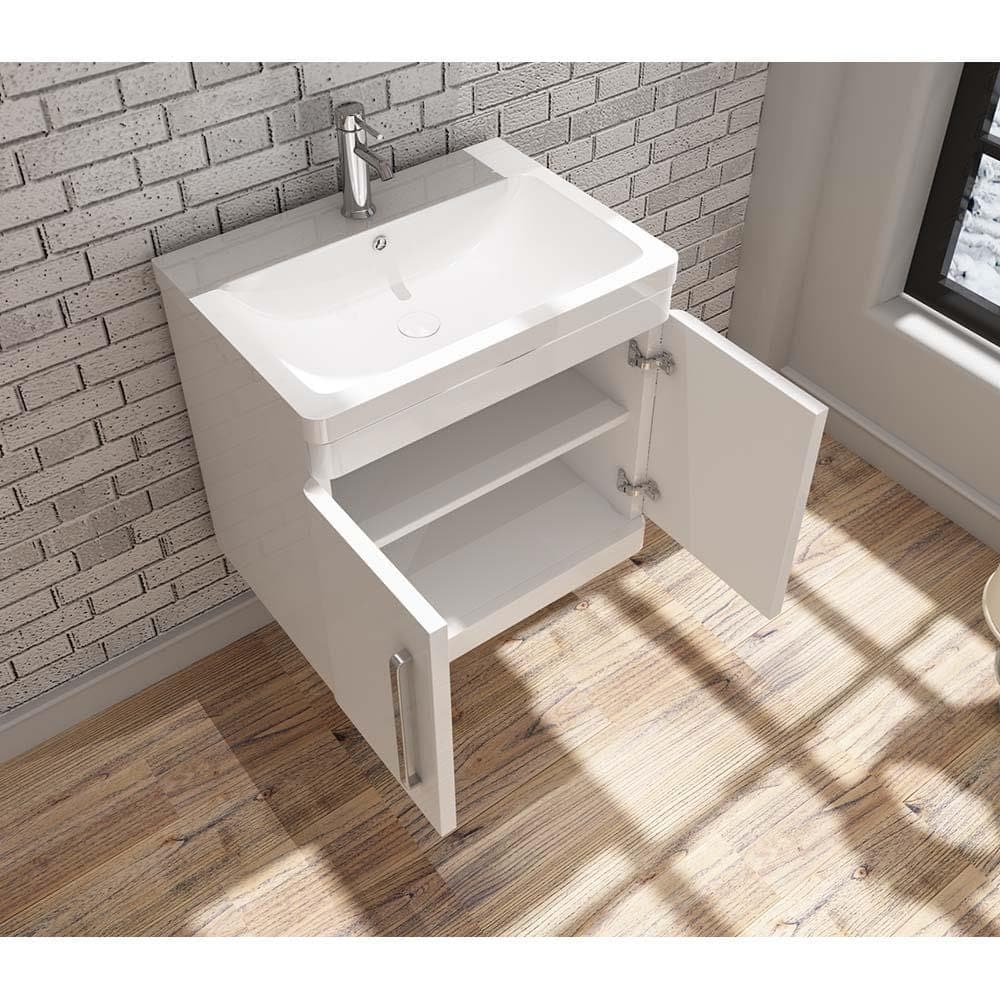 VeeBath Ceti White Wall Hung 2 Door Vanity Basin Furniture Cabinet Unit - 600mm