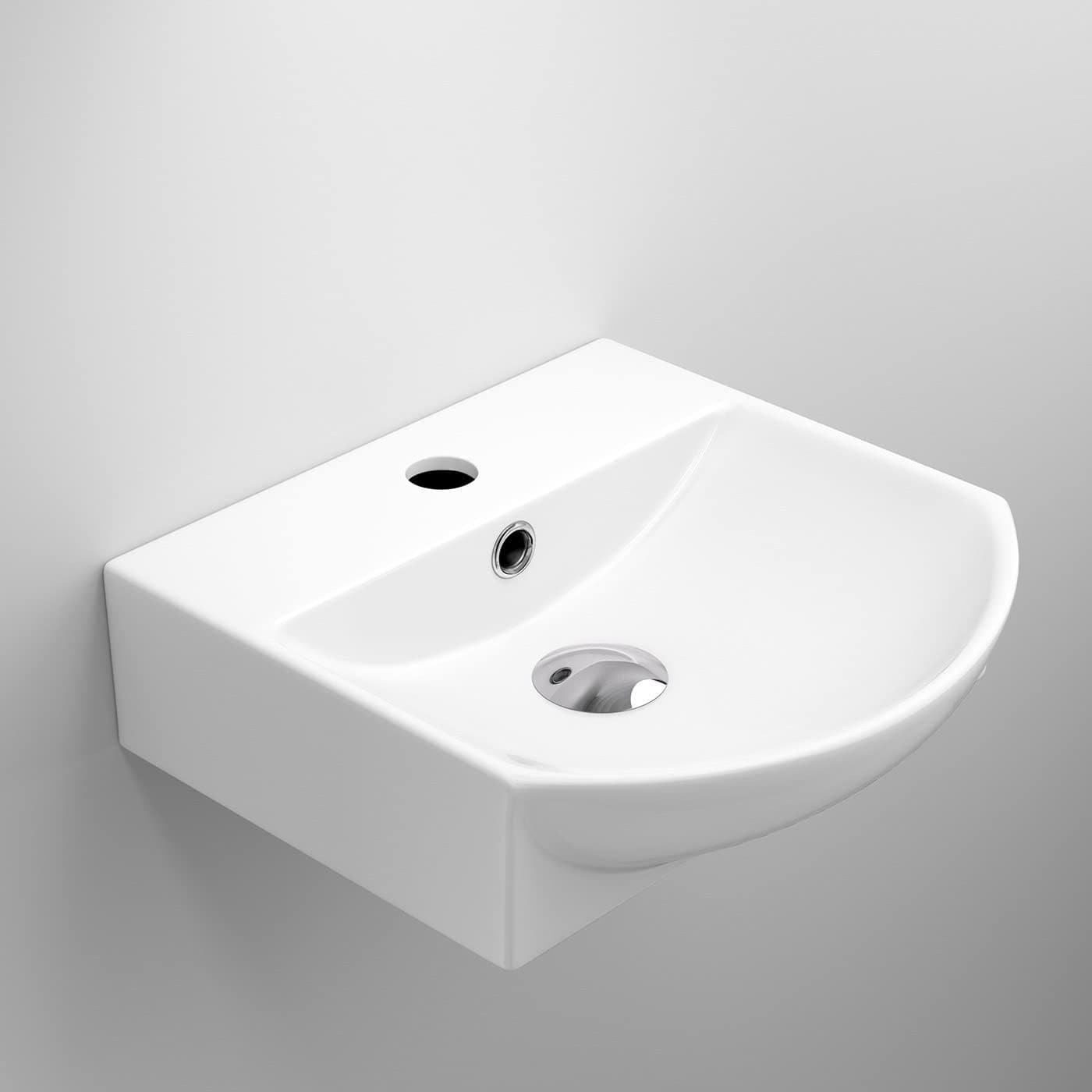 Modern Curved Ceramic Wall Hung Basin - 350mm x 350mm - Gloss White