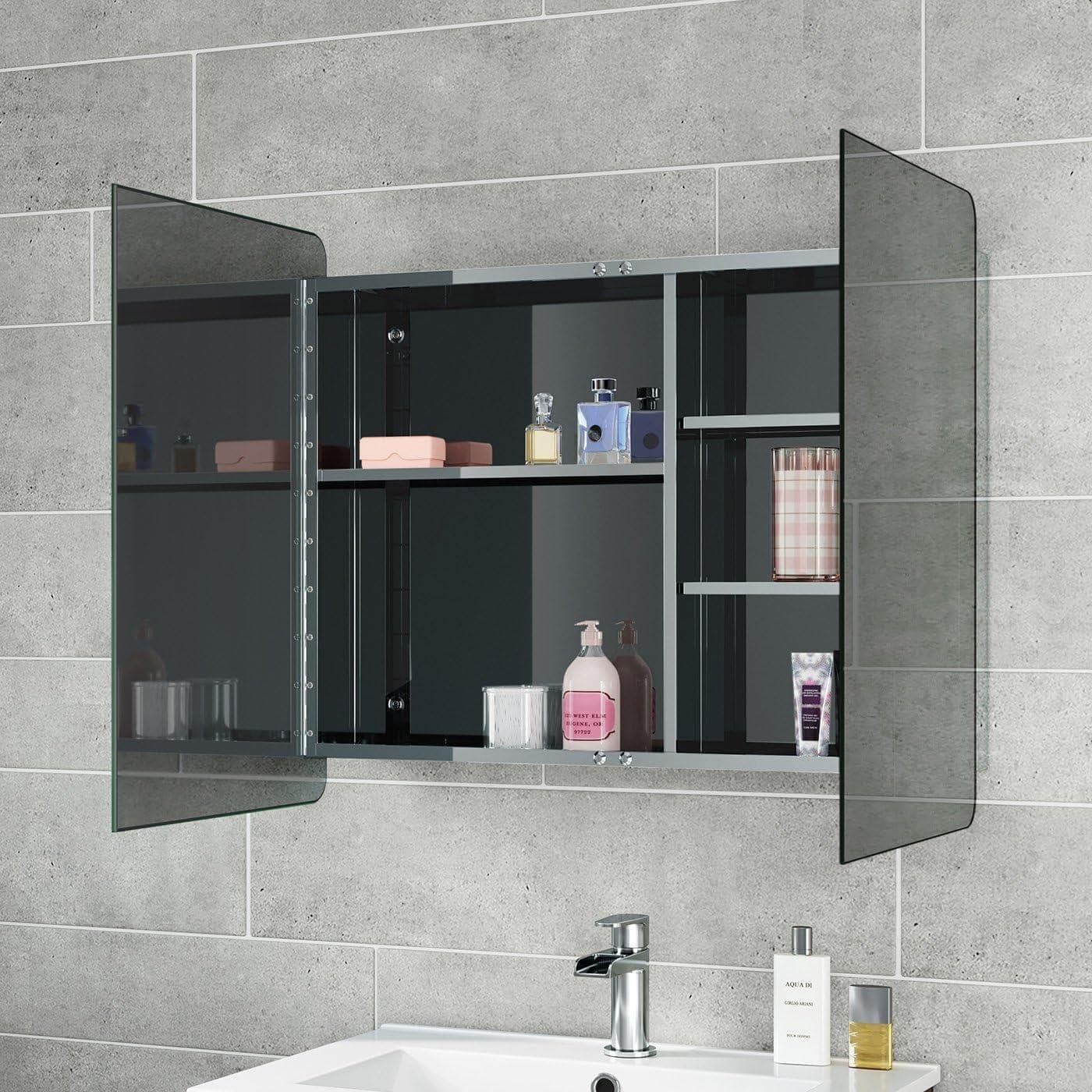 iBathUK Furniture > Mirrors iBathUK Mirror Double Door Cabinet Wall Mount Storage Unit Stainless Steel