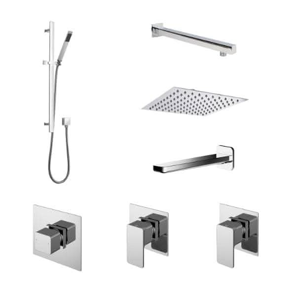 Nuie Concealed Shower Valves Nuie Windon 3 Outlet Concealed Shower Valve With Kit, Stop Tap And Bath Spout - Chrome