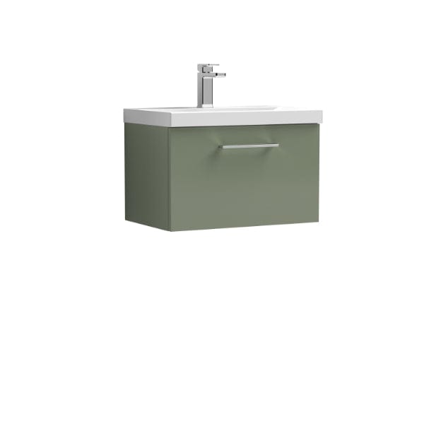 Nuie Wall Hung Vanity Units,Modern Vanity Units,Basins With Wall Hung Vanity Units,Nuie Satin Green Nuie Arno 1 Drawer Wall Hung Vanity Unit With Basin-3 600mm Wide