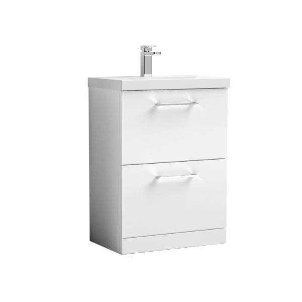 Nuie Floor Standing Vanity Units,Modern Vanity Units,Basins With Floor Standing Vanity Units,Nuie Gloss White Nuie Arno 2 Drawer Floorstanding Vanity Unit With Basin-3 600mm Wide