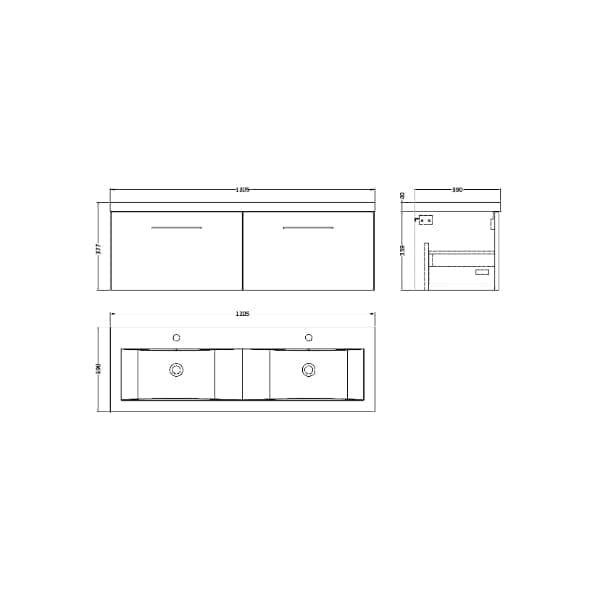 Nuie Wall Hung Vanity Units,Modern Vanity Units,Basins With Wall Hung Vanity Units,Nuie Nuie Arno 2 Drawer Wall Hung Vanity Unit With Double Ceramic Basin 1200mm Wide