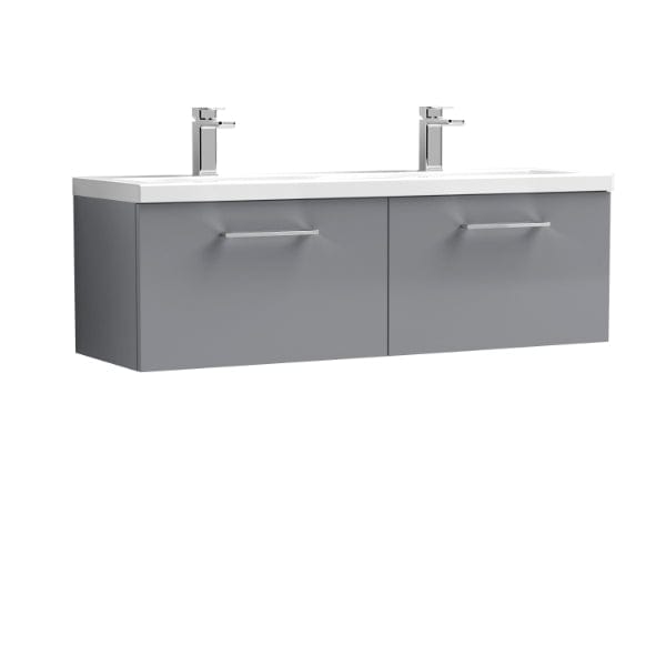 Nuie Wall Hung Vanity Units,Modern Vanity Units,Basins With Wall Hung Vanity Units,Nuie Cloud Grey Nuie Arno 2 Drawer Wall Hung Vanity Unit With Double Ceramic Basin 1200mm Wide