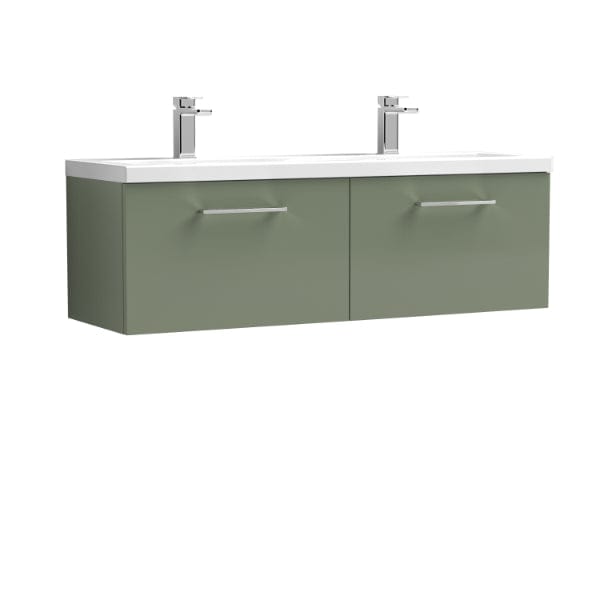 Nuie Wall Hung Vanity Units,Modern Vanity Units,Basins With Wall Hung Vanity Units,Nuie Satin Green Nuie Arno 2 Drawer Wall Hung Vanity Unit With Double Ceramic Basin 1200mm Wide