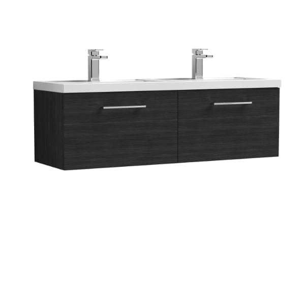 Nuie Wall Hung Vanity Units,Modern Vanity Units,Basins With Wall Hung Vanity Units,Nuie Charcoal Black Nuie Arno 2 Drawer Wall Hung Vanity Unit With Double Ceramic Basin 1200mm Wide