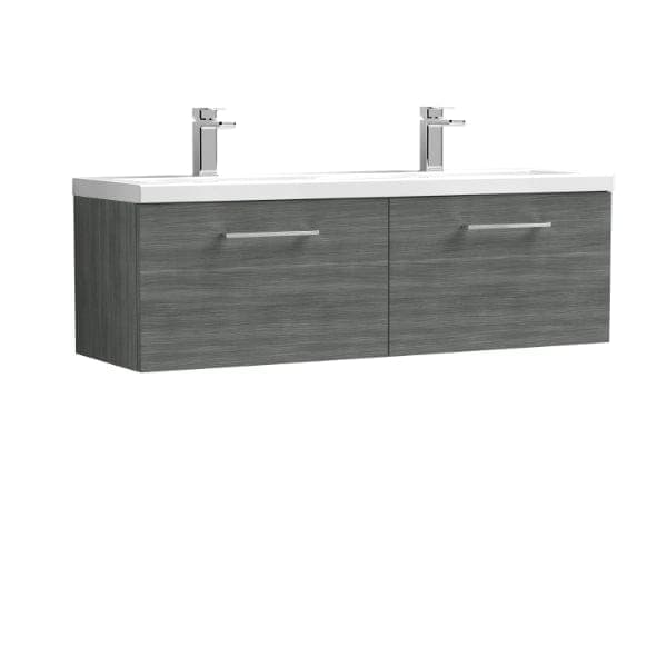 Nuie Wall Hung Vanity Units,Modern Vanity Units,Basins With Wall Hung Vanity Units,Nuie Anthracite Nuie Arno 2 Drawer Wall Hung Vanity Unit With Double Ceramic Basin 1200mm Wide