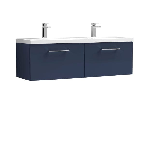 Nuie Wall Hung Vanity Units,Modern Vanity Units,Basins With Wall Hung Vanity Units,Nuie Electric Blue Nuie Arno 2 Drawer Wall Hung Vanity Unit With Double Ceramic Basin 1200mm Wide