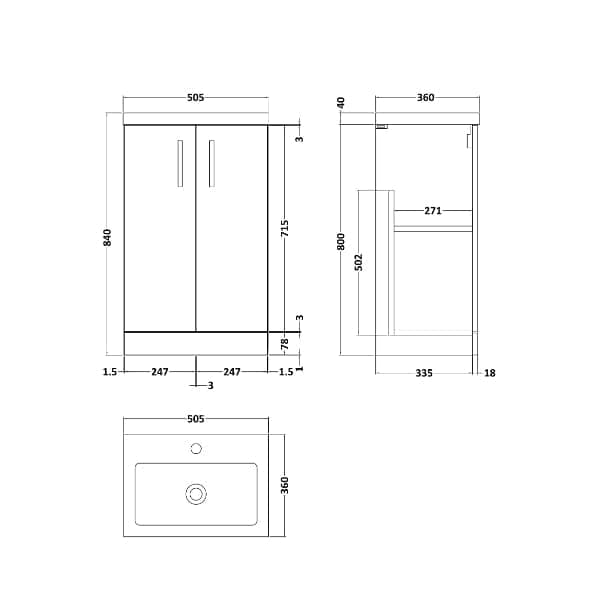 Nuie Arno Compact 2 Door Floorstanding Vanity Unit With Polymarble Bas ...