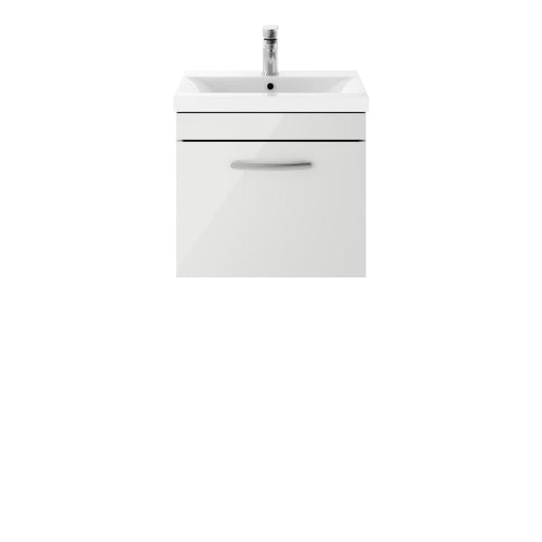 Nuie Wall Hung Vanity Units,Modern Vanity Units,Basins With Wall Hung Vanity Units,Nuie Gloss Grey Mist Nuie Athena 1 Drawer Wall Hung Vanity Unit With Basin-1 500mm Wide