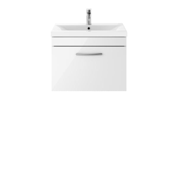 Nuie Wall Hung Vanity Units,Modern Vanity Units,Basins With Wall Hung Vanity Units,Nuie Gloss White Nuie Athena 1 Drawer Wall Hung Vanity Unit With Basin-2 600mm Wide