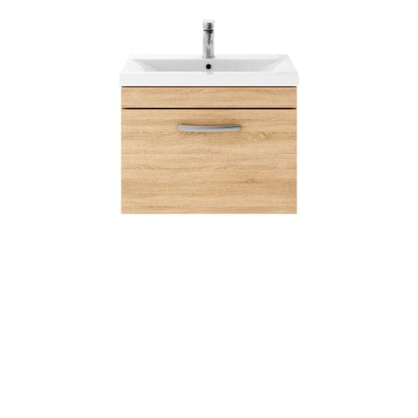 Nuie Wall Hung Vanity Units,Modern Vanity Units,Basins With Wall Hung Vanity Units,Nuie Natural Oak Nuie Athena 1 Drawer Wall Hung Vanity Unit With Basin-4 600mm Wide