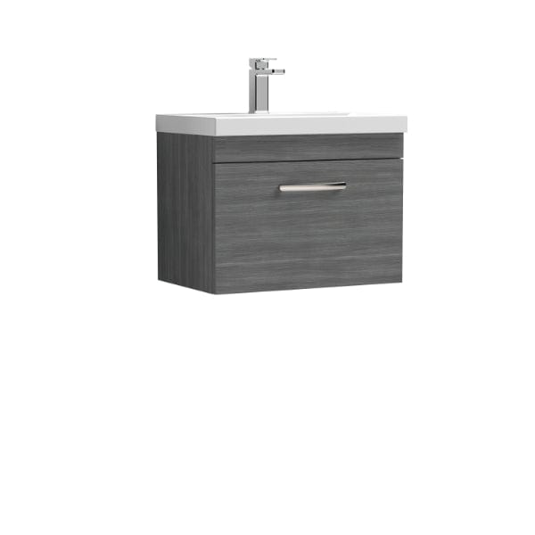 Nuie Wall Hung Vanity Units,Modern Vanity Units,Basins With Wall Hung Vanity Units,Nuie Anthracite Woodgrain Nuie Athena 1 Drawer Wall Hung Vanity Unit With Basin-4 600mm Wide