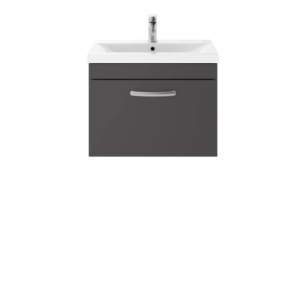 Nuie Wall Hung Vanity Units,Modern Vanity Units,Basins With Wall Hung Vanity Units,Nuie Gloss Grey Nuie Athena 1 Drawer Wall Hung Vanity Unit With Basin-4 600mm Wide