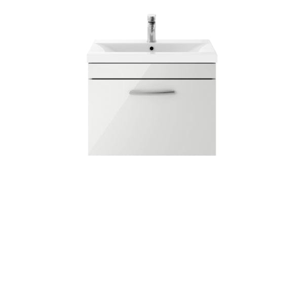 Nuie Wall Hung Vanity Units,Modern Vanity Units,Basins With Wall Hung Vanity Units,Nuie Gloss Grey Mist Nuie Athena 1 Drawer Wall Hung Vanity Unit With Basin-4 600mm Wide