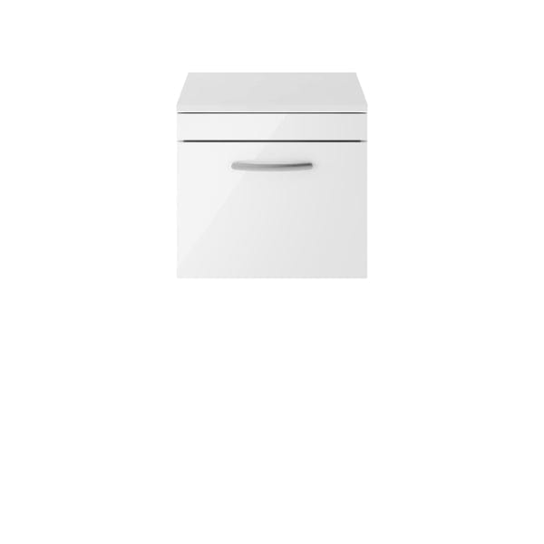 Nuie Wall Hung Vanity Units,Modern Vanity Units,Basins With Wall Hung Vanity Units,Nuie Gloss White Nuie Athena 1 Drawer Wall Hung Vanity Unit With Worktop 500mm Wide