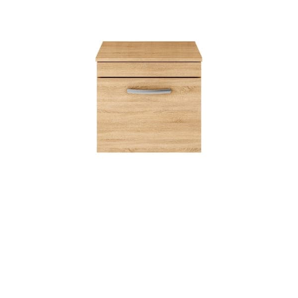 Nuie Wall Hung Vanity Units,Modern Vanity Units,Basins With Wall Hung Vanity Units,Nuie Natural Oak Nuie Athena 1 Drawer Wall Hung Vanity Unit With Worktop 500mm Wide