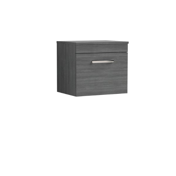 Nuie Wall Hung Vanity Units,Modern Vanity Units,Basins With Wall Hung Vanity Units,Nuie Anthracite Woodgrain Nuie Athena 1 Drawer Wall Hung Vanity Unit With Worktop 500mm Wide