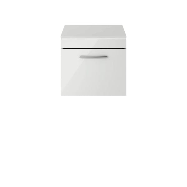 Nuie Wall Hung Vanity Units,Modern Vanity Units,Basins With Wall Hung Vanity Units,Nuie Gloss Grey Mist Nuie Athena 1 Drawer Wall Hung Vanity Unit With Worktop 500mm Wide