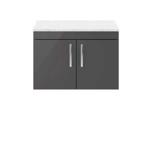 Nuie Wall Hung Vanity Units,Modern Vanity Units,Basins With Wall Hung Vanity Units,Nuie Gloss Grey / Sparkling White Worktop Nuie Athena 2 Door Wall Hung Vanity Unit 800mm Wide