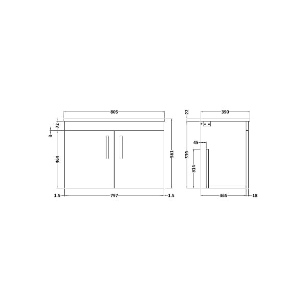 Nuie Wall Hung Vanity Units,Modern Vanity Units,Basins With Wall Hung Vanity Units,Nuie Nuie Athena 2 Door Wall Hung Vanity Unit 800mm Wide