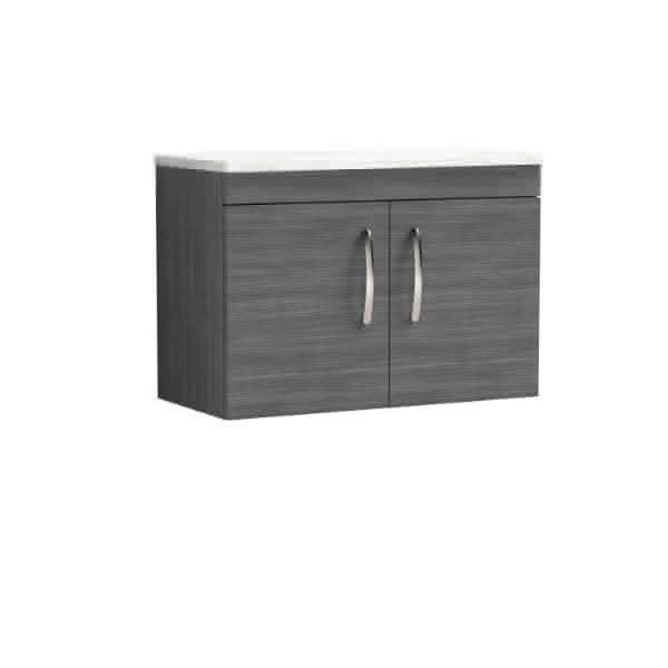 Nuie Wall Hung Vanity Units,Modern Vanity Units,Basins With Wall Hung Vanity Units,Nuie Anthracite Woodgrain / Sparkling White Worktop Nuie Athena 2 Door Wall Hung Vanity Unit 800mm Wide