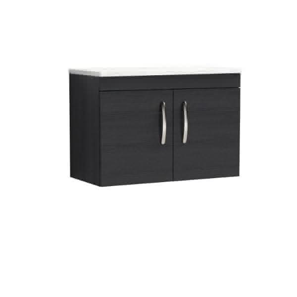 Nuie Wall Hung Vanity Units,Modern Vanity Units,Basins With Wall Hung Vanity Units,Nuie Charcoal Black / Sparkling White Worktop Nuie Athena 2 Door Wall Hung Vanity Unit 800mm Wide