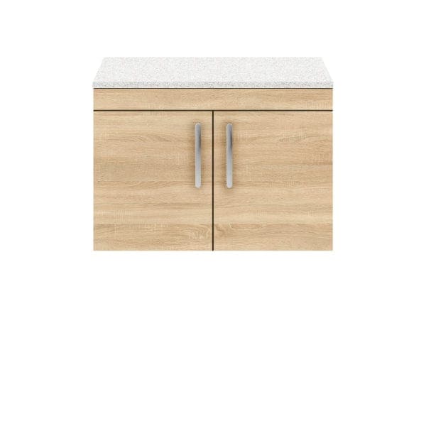 Nuie Wall Hung Vanity Units,Modern Vanity Units,Basins With Wall Hung Vanity Units,Nuie Natural Oak / Sparkling White Worktop Nuie Athena 2 Door Wall Hung Vanity Unit 800mm Wide