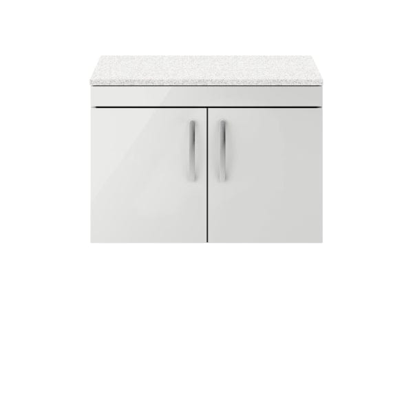 Nuie Wall Hung Vanity Units,Modern Vanity Units,Basins With Wall Hung Vanity Units,Nuie Gloss Grey Mist / Sparkling White Worktop Nuie Athena 2 Door Wall Hung Vanity Unit 800mm Wide