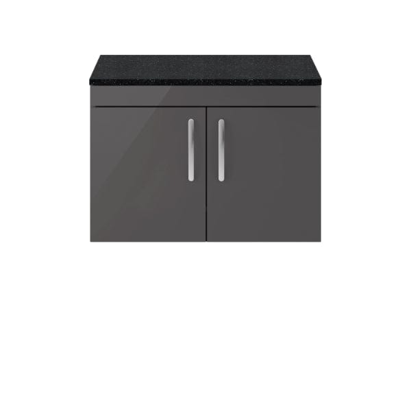 Nuie Wall Hung Vanity Units,Modern Vanity Units,Basins With Wall Hung Vanity Units,Nuie Gloss Grey / Sparkling Black Worktop Nuie Athena 2 Door Wall Hung Vanity Unit 800mm Wide