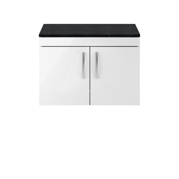 Nuie Wall Hung Vanity Units,Modern Vanity Units,Basins With Wall Hung Vanity Units,Nuie Gloss White / Sparkling Black Worktop Nuie Athena 2 Door Wall Hung Vanity Unit 800mm Wide