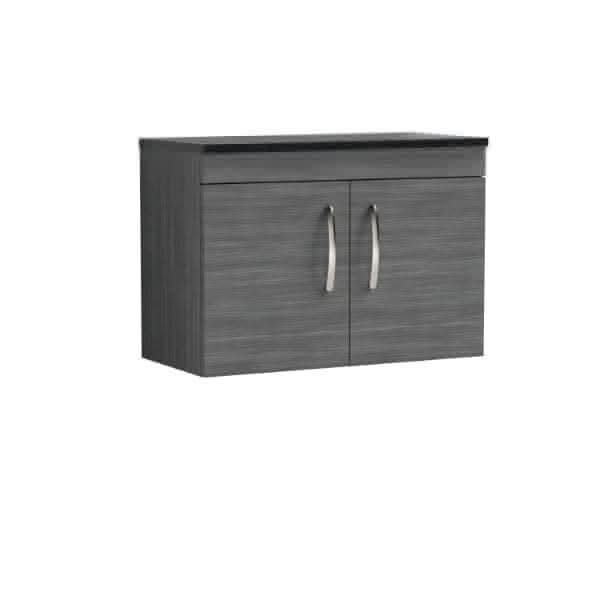 Nuie Wall Hung Vanity Units,Modern Vanity Units,Basins With Wall Hung Vanity Units,Nuie Anthracite Woodgrain / Sparkling Black Worktop Nuie Athena 2 Door Wall Hung Vanity Unit 800mm Wide