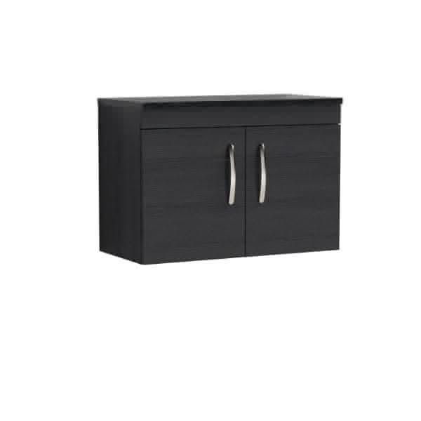 Nuie Wall Hung Vanity Units,Modern Vanity Units,Basins With Wall Hung Vanity Units,Nuie Charcoal Black / Sparkling Black Worktop Nuie Athena 2 Door Wall Hung Vanity Unit 800mm Wide