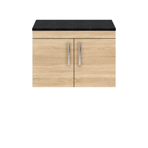 Nuie Wall Hung Vanity Units,Modern Vanity Units,Basins With Wall Hung Vanity Units,Nuie Natural Oak / Sparkling Black Worktop Nuie Athena 2 Door Wall Hung Vanity Unit 800mm Wide