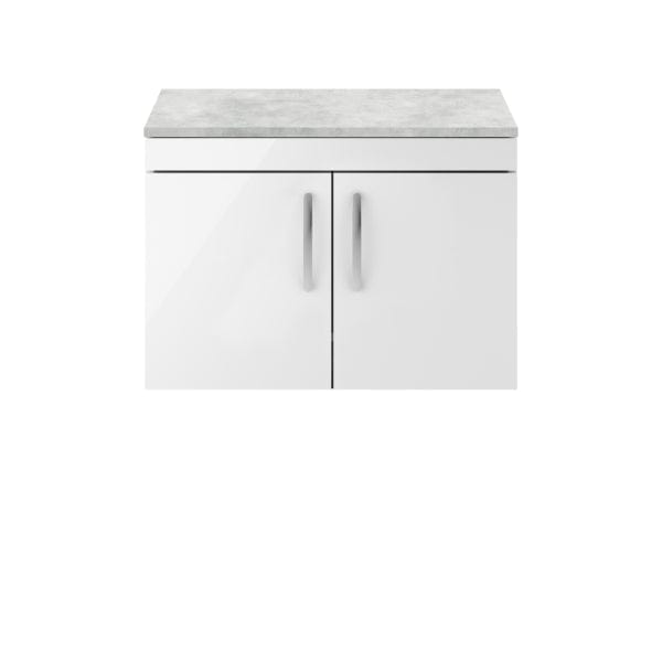 Nuie Wall Hung Vanity Units,Modern Vanity Units,Basins With Wall Hung Vanity Units,Nuie Gloss White / Bellato Grey Worktop Nuie Athena 2 Door Wall Hung Vanity Unit 800mm Wide