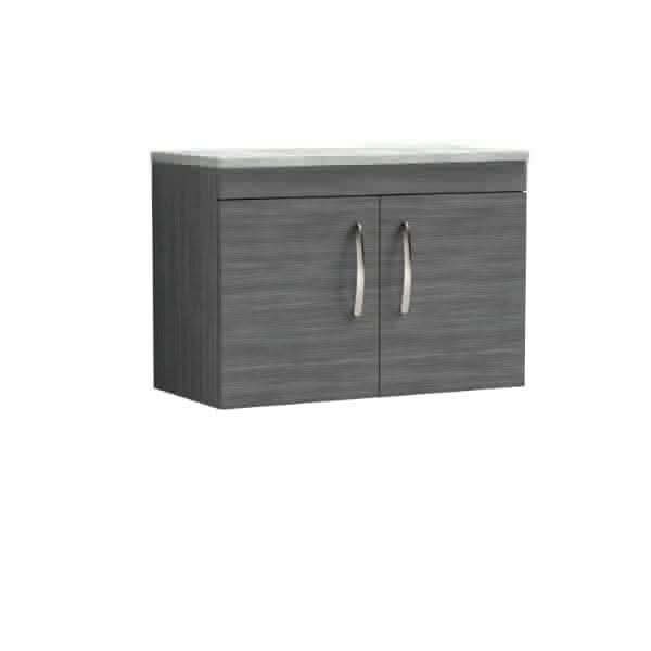 Nuie Wall Hung Vanity Units,Modern Vanity Units,Basins With Wall Hung Vanity Units,Nuie Anthracite Woodgrain / Bellato Grey Worktop Nuie Athena 2 Door Wall Hung Vanity Unit 800mm Wide