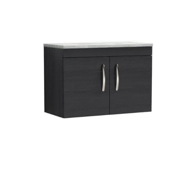 Nuie Wall Hung Vanity Units,Modern Vanity Units,Basins With Wall Hung Vanity Units,Nuie Charcoal Black / Bellato Grey Worktop Nuie Athena 2 Door Wall Hung Vanity Unit 800mm Wide