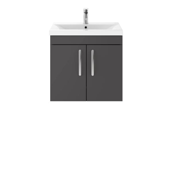 Nuie Wall Hung Vanity Units,Modern Vanity Units,Basins With Wall Hung Vanity Units,Nuie Gloss Grey Nuie Athena 2 Door Wall Hung Vanity Unit With Basin-1 600mm Wide