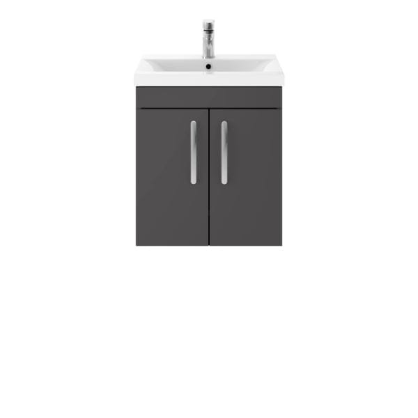 Nuie Wall Hung Vanity Units,Modern Vanity Units,Basins With Wall Hung Vanity Units,Nuie Gloss Grey Nuie Athena 2 Door Wall Hung Vanity Unit With Basin-2 500mm Wide