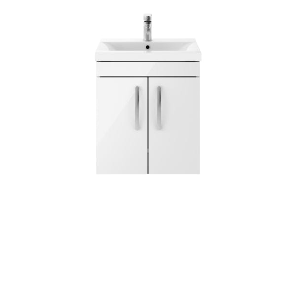 Nuie Wall Hung Vanity Units,Modern Vanity Units,Basins With Wall Hung Vanity Units,Nuie Gloss White Nuie Athena 2 Door Wall Hung Vanity Unit With Basin-2 500mm Wide