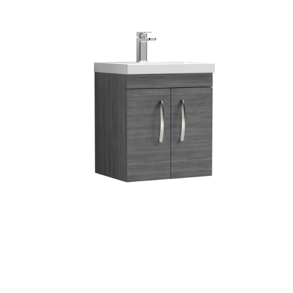 Nuie Wall Hung Vanity Units,Modern Vanity Units,Basins With Wall Hung Vanity Units,Nuie Anthracite Woodgrain Nuie Athena 2 Door Wall Hung Vanity Unit With Basin-2 500mm Wide