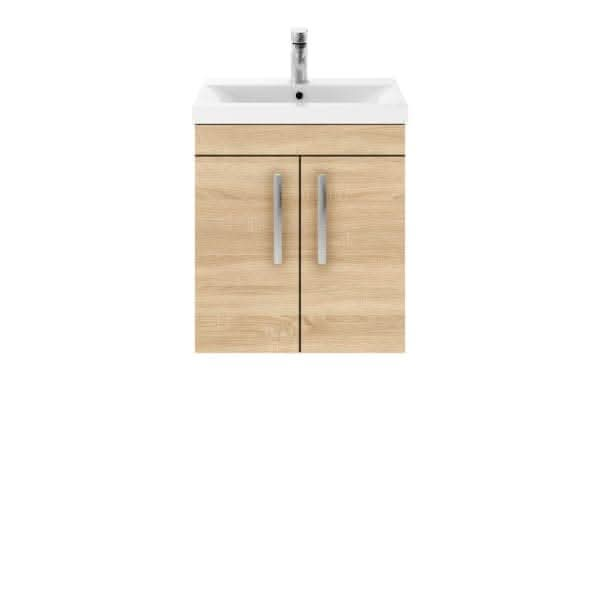 Nuie Wall Hung Vanity Units,Modern Vanity Units,Basins With Wall Hung Vanity Units,Nuie Natural Oak Nuie Athena 2 Door Wall Hung Vanity Unit With Basin-2 500mm Wide