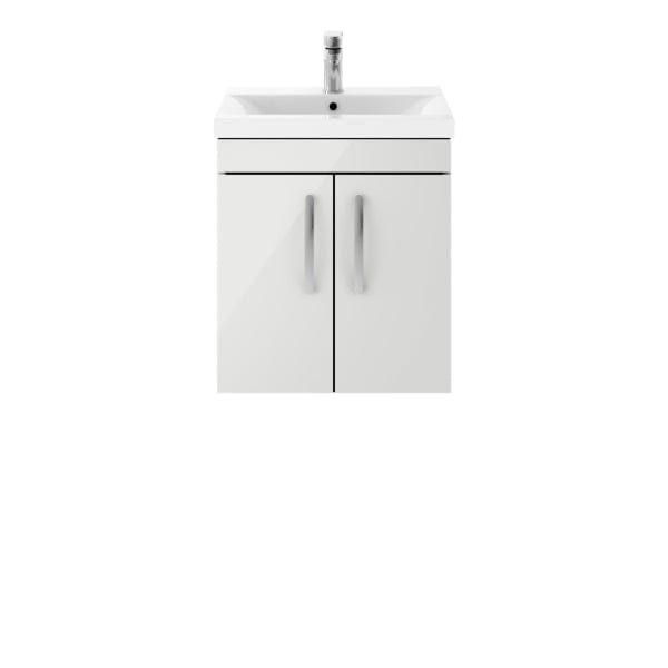 Nuie Wall Hung Vanity Units,Modern Vanity Units,Basins With Wall Hung Vanity Units,Nuie Gloss Grey Mist Nuie Athena 2 Door Wall Hung Vanity Unit With Basin-2 500mm Wide