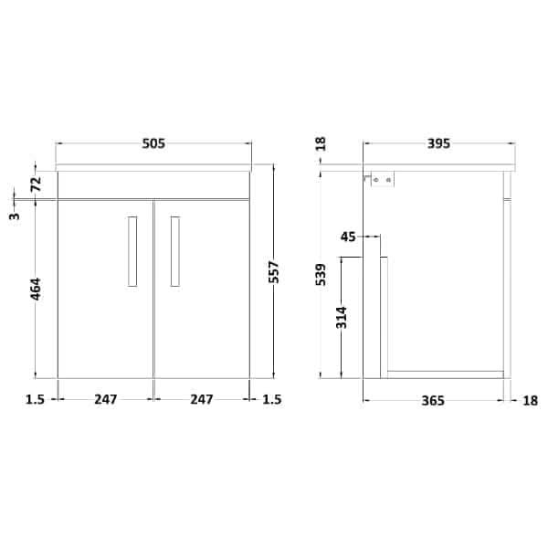 Nuie Wall Hung Vanity Units,Modern Vanity Units,Basins With Wall Hung Vanity Units,Nuie Nuie Athena 2 Door Wall Hung Vanity Unit With Basin-2 500mm Wide