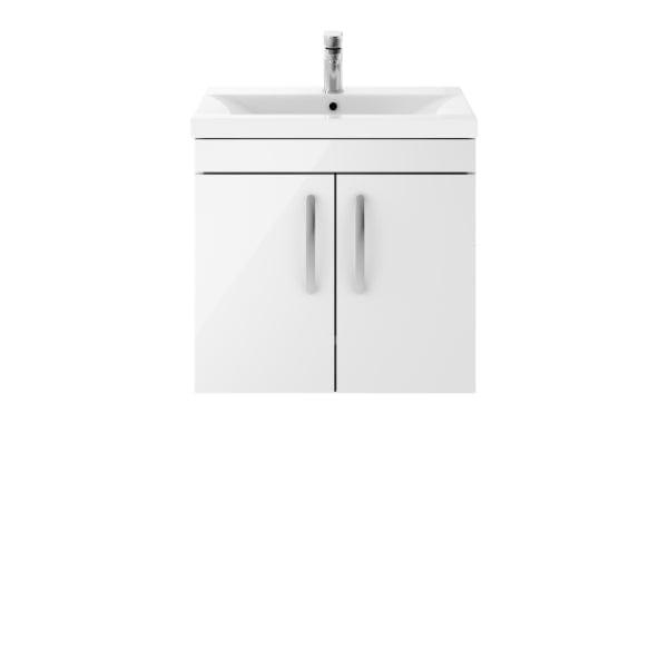 Nuie Wall Hung Vanity Units,Modern Vanity Units,Basins With Wall Hung Vanity Units,Nuie Gloss White Nuie Athena 2 Door Wall Hung Vanity Unit With Basin-3 600mm Wide