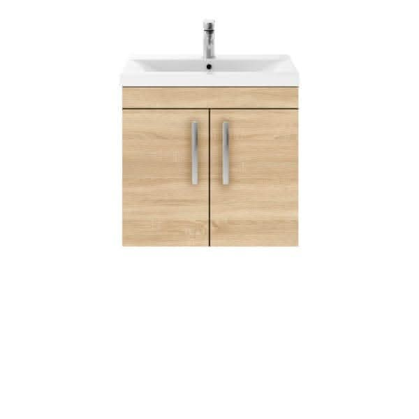 Nuie Wall Hung Vanity Units,Modern Vanity Units,Basins With Wall Hung Vanity Units,Nuie Natural Oak Nuie Athena 2 Door Wall Hung Vanity Unit With Basin-3 600mm Wide