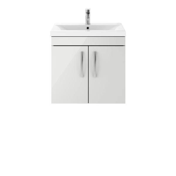 Nuie Wall Hung Vanity Units,Modern Vanity Units,Basins With Wall Hung Vanity Units,Nuie Gloss Grey Mist Nuie Athena 2 Door Wall Hung Vanity Unit With Basin-3 600mm Wide