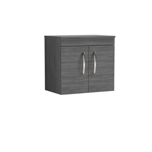 Nuie Wall Hung Vanity Units,Modern Vanity Units,Basins With Wall Hung Vanity Units,Nuie Anthracite Woodgrain Nuie Athena 2 Door Wall Hung Vanity Unit With Worktop 600mm Wide